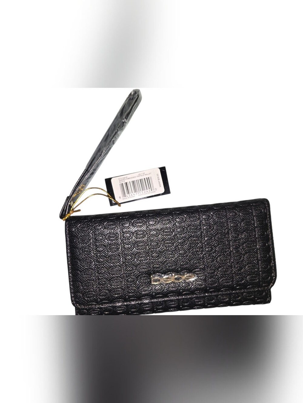 bebe Black Embossed Logo Wristlet Clutch